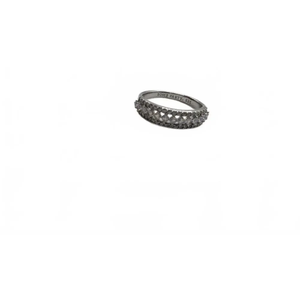 925 Sterling Silver Crystal Ring Size 9